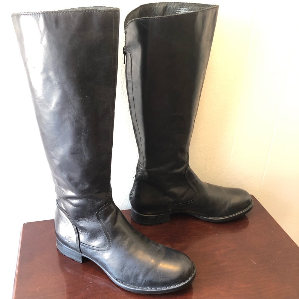 Born Black Leather Tall Riding Boots